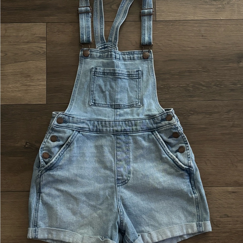 Hollister Blue Jean Overalls Relaxed Fit Cuffed Hem